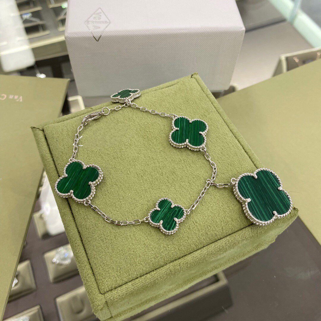 [⭐Novea]CLOVER 5 MOTIFS SIVLER MALACHITE BRACELET
