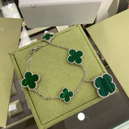 [⭐Novea]CLOVER 5 MOTIFS SIVLER MALACHITE BRACELET