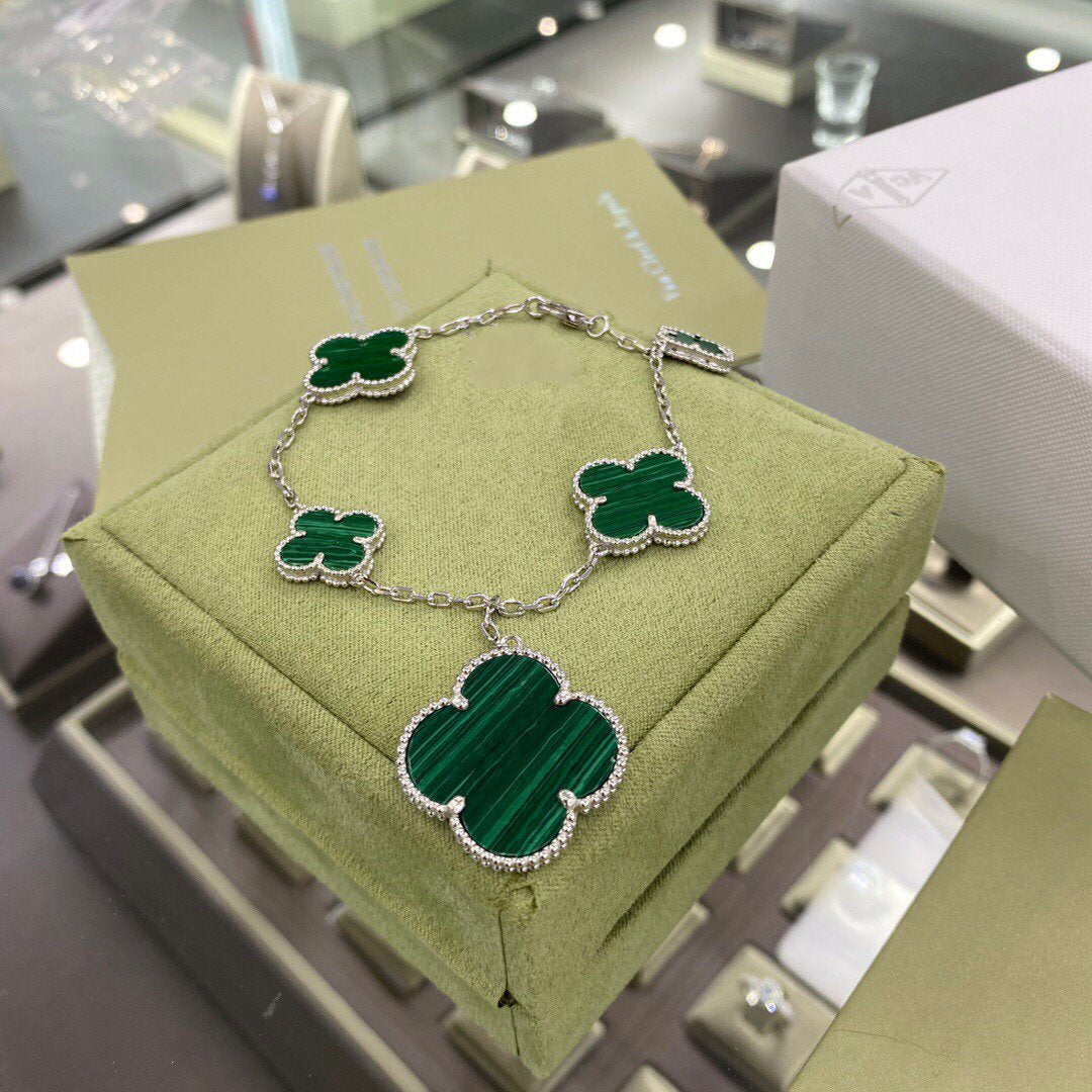 [⭐Novea]CLOVER 5 MOTIFS SIVLER MALACHITE BRACELET