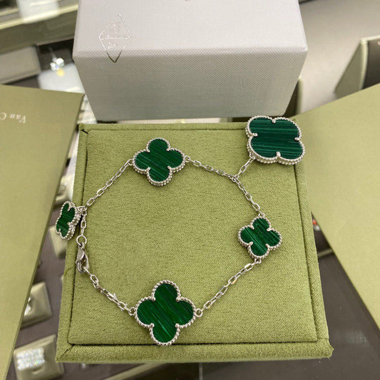 [⭐Novea]CLOVER 5 MOTIFS SIVLER MALACHITE BRACELET