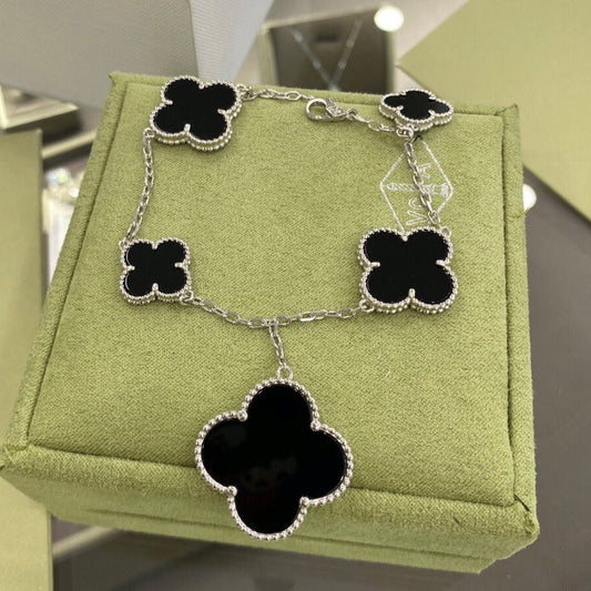 [⭐Novea]CLOVER 5 MOTIFS SIVLER ONYX BRACELET