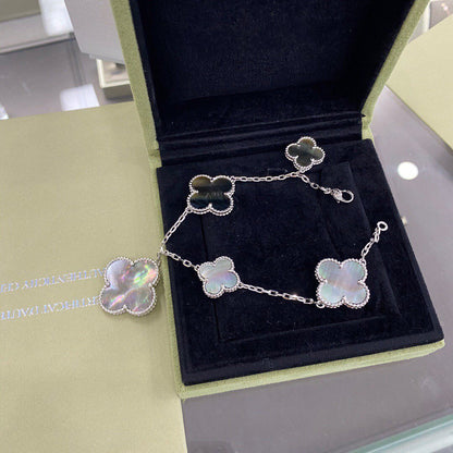 [⭐Novea]CLOVER 5 MOTIFS SIVLER DARK MOP BRACELET
