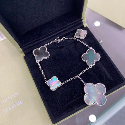 [⭐Novea]CLOVER 5 MOTIFS SIVLER DARK MOP BRACELET