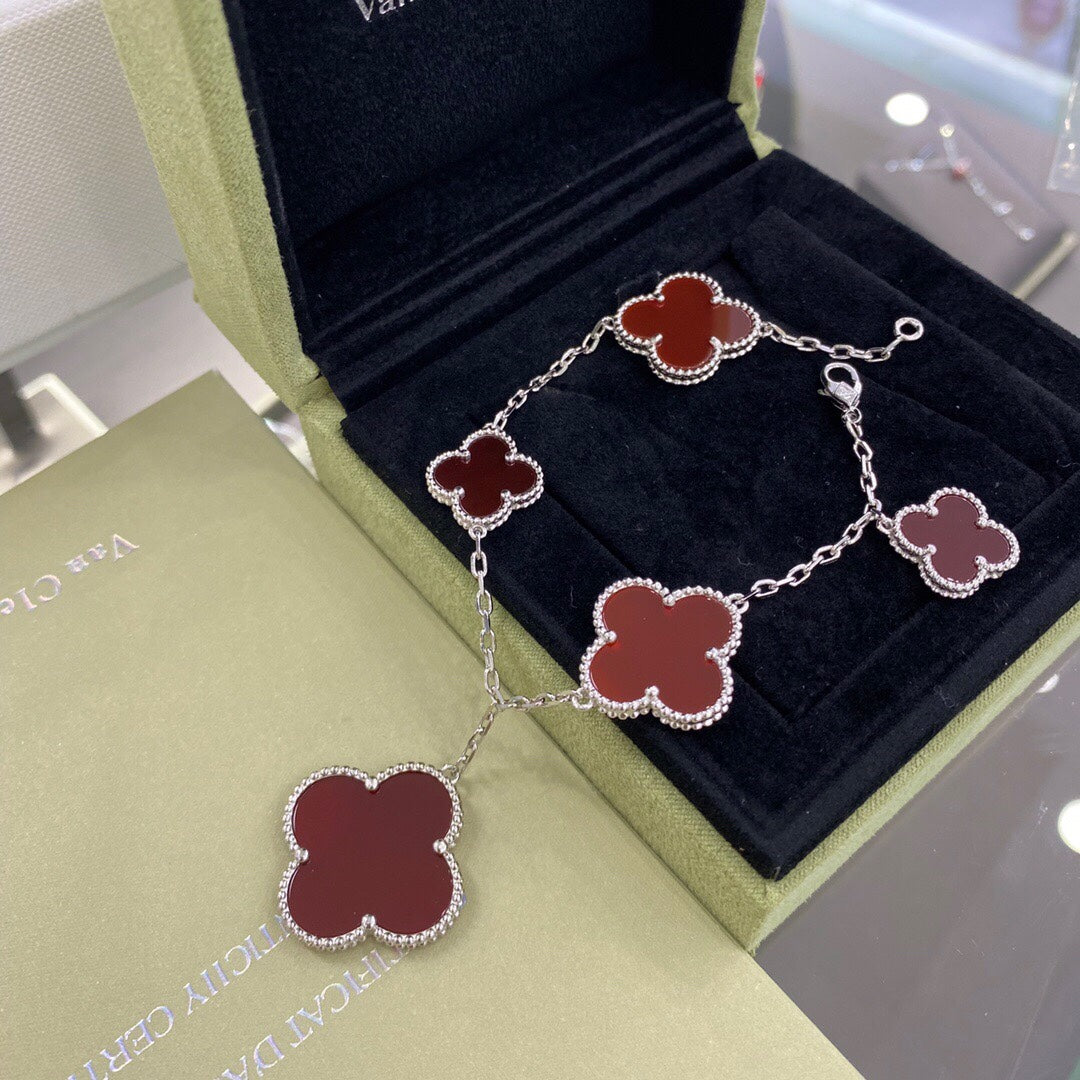[⭐Novea]CLOVER 5 MOTIFS SIVLER CARNELIAN BRACELET