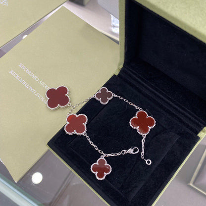 [⭐Novea]CLOVER 5 MOTIFS SIVLER CARNELIAN BRACELET