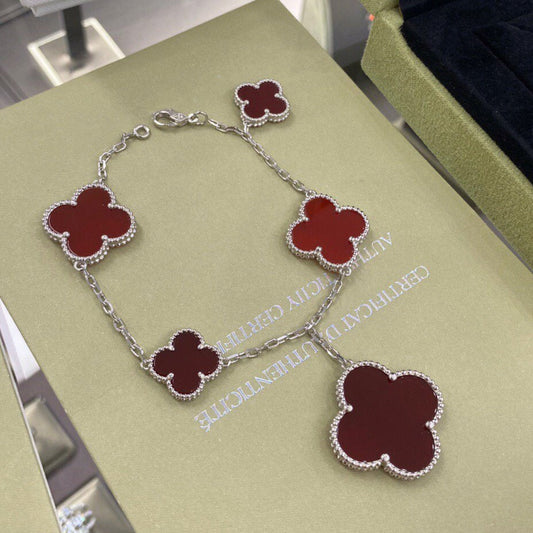 [⭐Novea]CLOVER 5 MOTIFS SIVLER CARNELIAN BRACELET