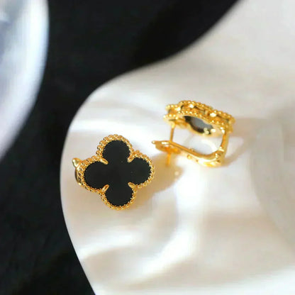 [⭐Novea]CLOVER MEDIUM 1 MOTIFS  ONYX STUD EARRINGS