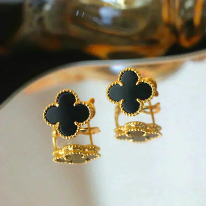 [⭐Novea]CLOVER MEDIUM 1 MOTIFS  ONYX STUD EARRINGS