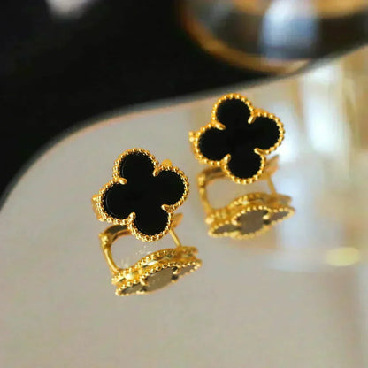 [⭐Novea]CLOVER MEDIUM 1 MOTIFS  ONYX STUD EARRINGS
