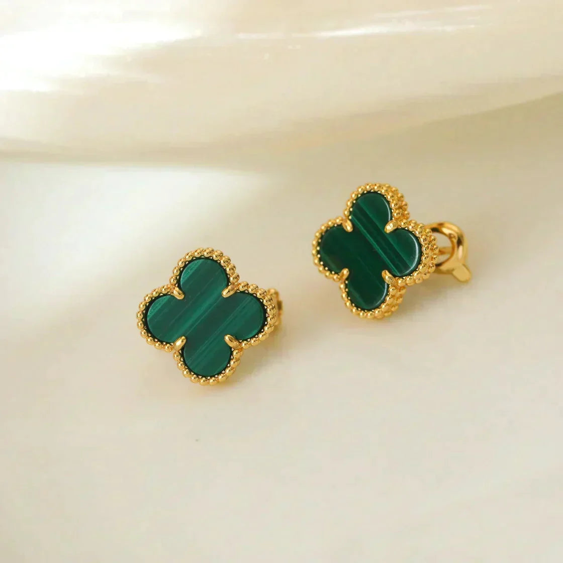 [⭐Novea]CLOVER MEDIUM 1 MOTIFS MALACHITE  EARRINGS