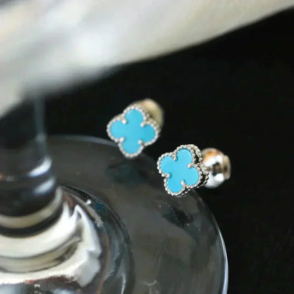 [⭐Novea]CLOVER MINI 9.5MM ONYX STUD EARRINGS SILVER