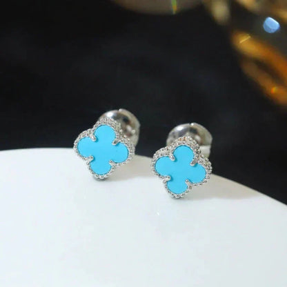 [⭐Novea]CLOVER MINI 9.5MM ONYX STUD EARRINGS SILVER