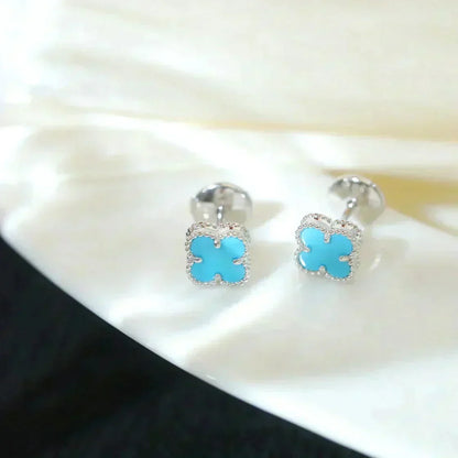 [⭐Novea]CLOVER MINI 9.5MM ONYX STUD EARRINGS SILVER