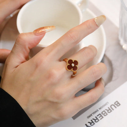 [⭐Novea]CLOVER CARNELIAN RING ROSE GOLD DIAMOND