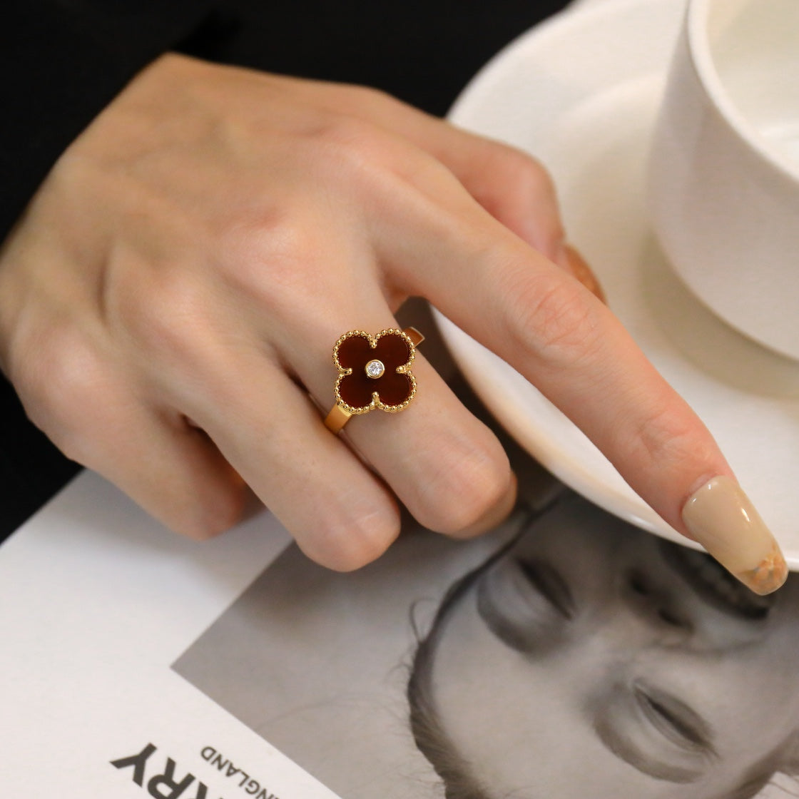 [⭐Novea]CLOVER CARNELIAN RING ROSE GOLD DIAMOND