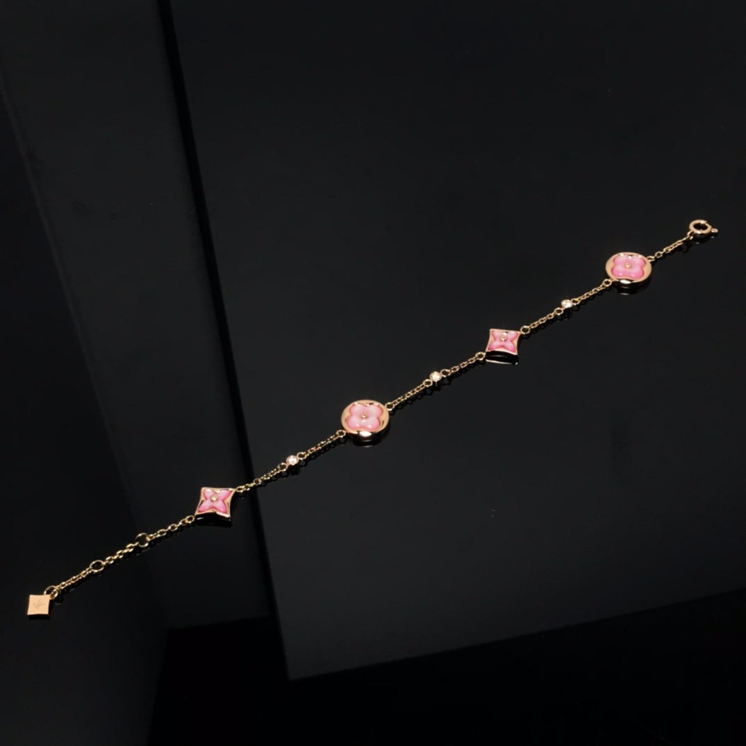[⭐Novea]STAR AND SUN 4 MOTIF PINK MOP PINK GOLD BRACELET