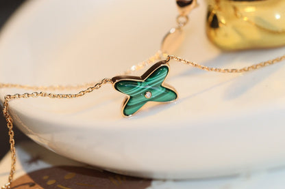 [⭐Novea]JEUX MALACHITE 1 DIAMOND PINK GOLD NECKLACE