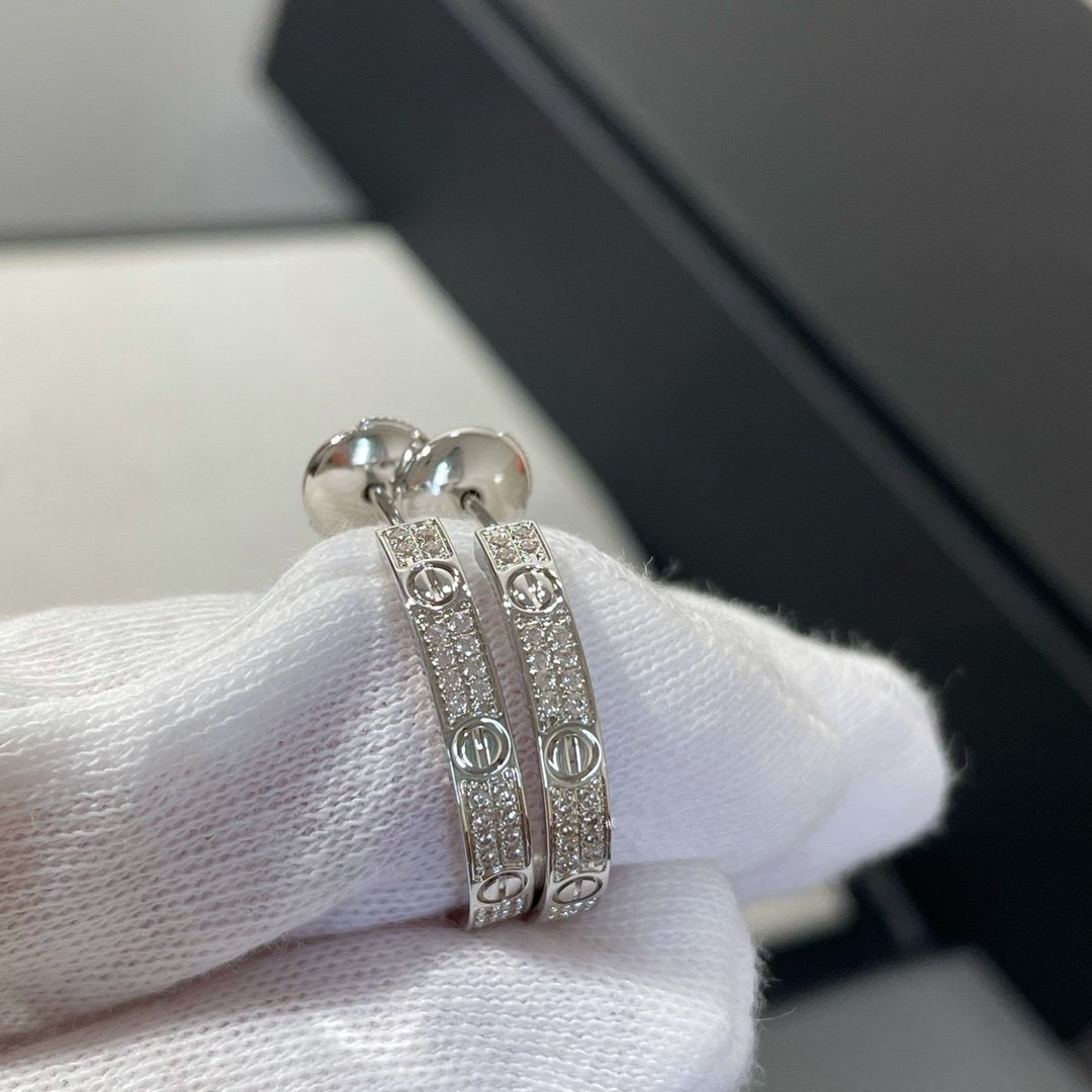 [⭐Novea]LOVE DIAMOND SILVER HOOP EARRINGS