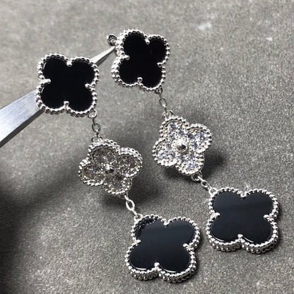 [⭐Novea]CLOVER 3 MOTIF DIAMOND ONYX SILVER EARRINGS