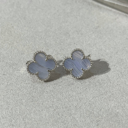 [⭐Novea]CLOVER CHALCEDONY SILVER STUD EARRINGS