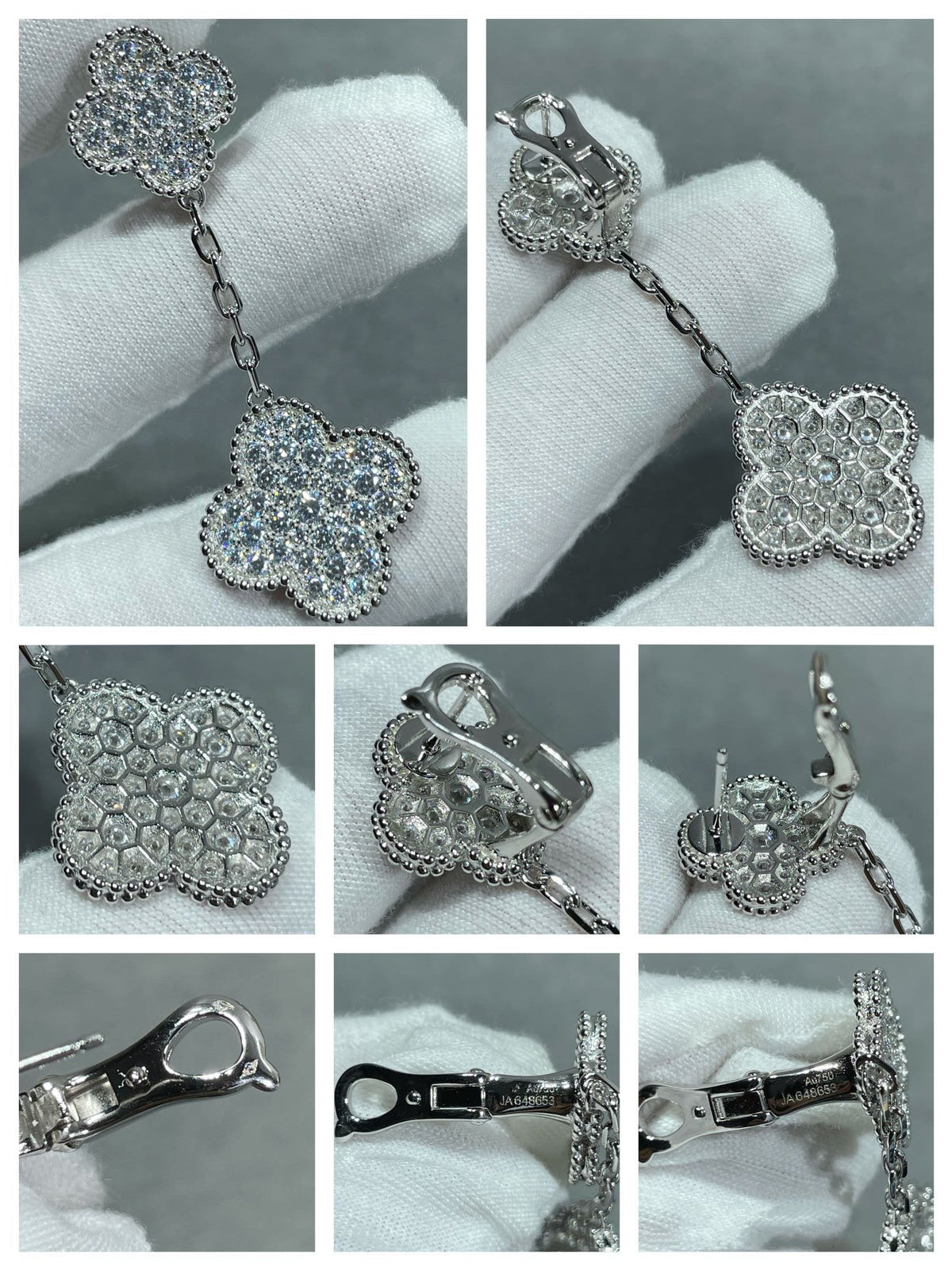 [⭐Novea]CLOVER 2 MOTIFS DIAMOND PAVED SILVER EARRINGS