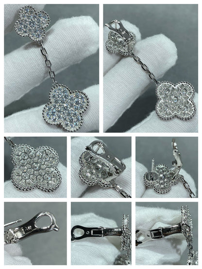 [⭐Novea]CLOVER 2 MOTIFS DIAMOND PAVED SILVER EARRINGS