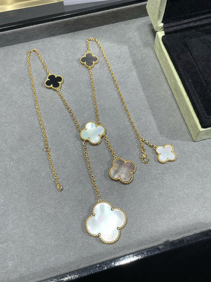 [⭐Novea]CLOVER 6 MOTIF MOP ONYX GOLD NECKLACE
