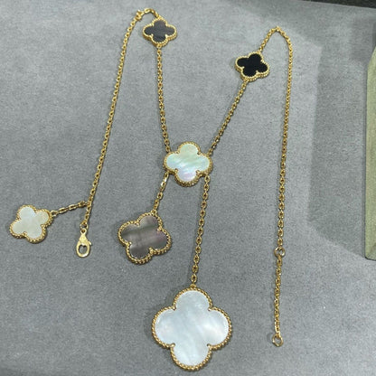 [⭐Novea]CLOVER 6 MOTIF MOP ONYX GOLD NECKLACE