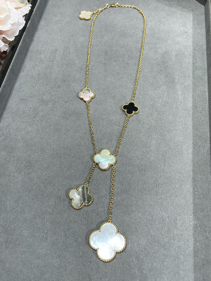 [⭐Novea]CLOVER 6 MOTIF MOP ONYX GOLD NECKLACE