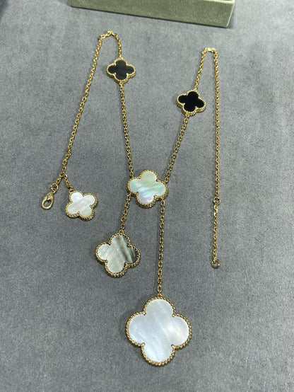 [⭐Novea]CLOVER 6 MOTIF MOP ONYX GOLD NECKLACE