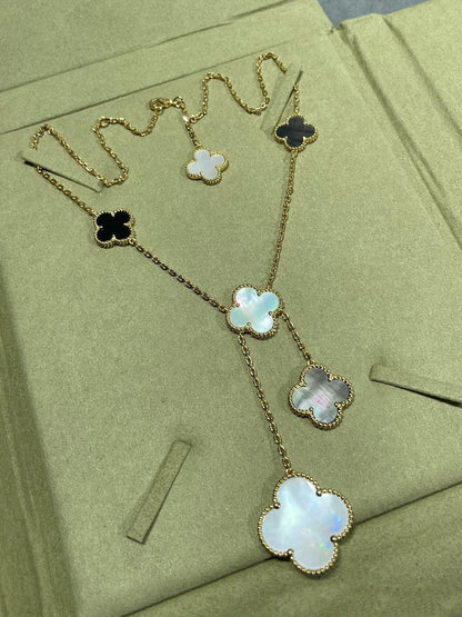 [⭐Novea]CLOVER 6 MOTIF MOP ONYX GOLD NECKLACE