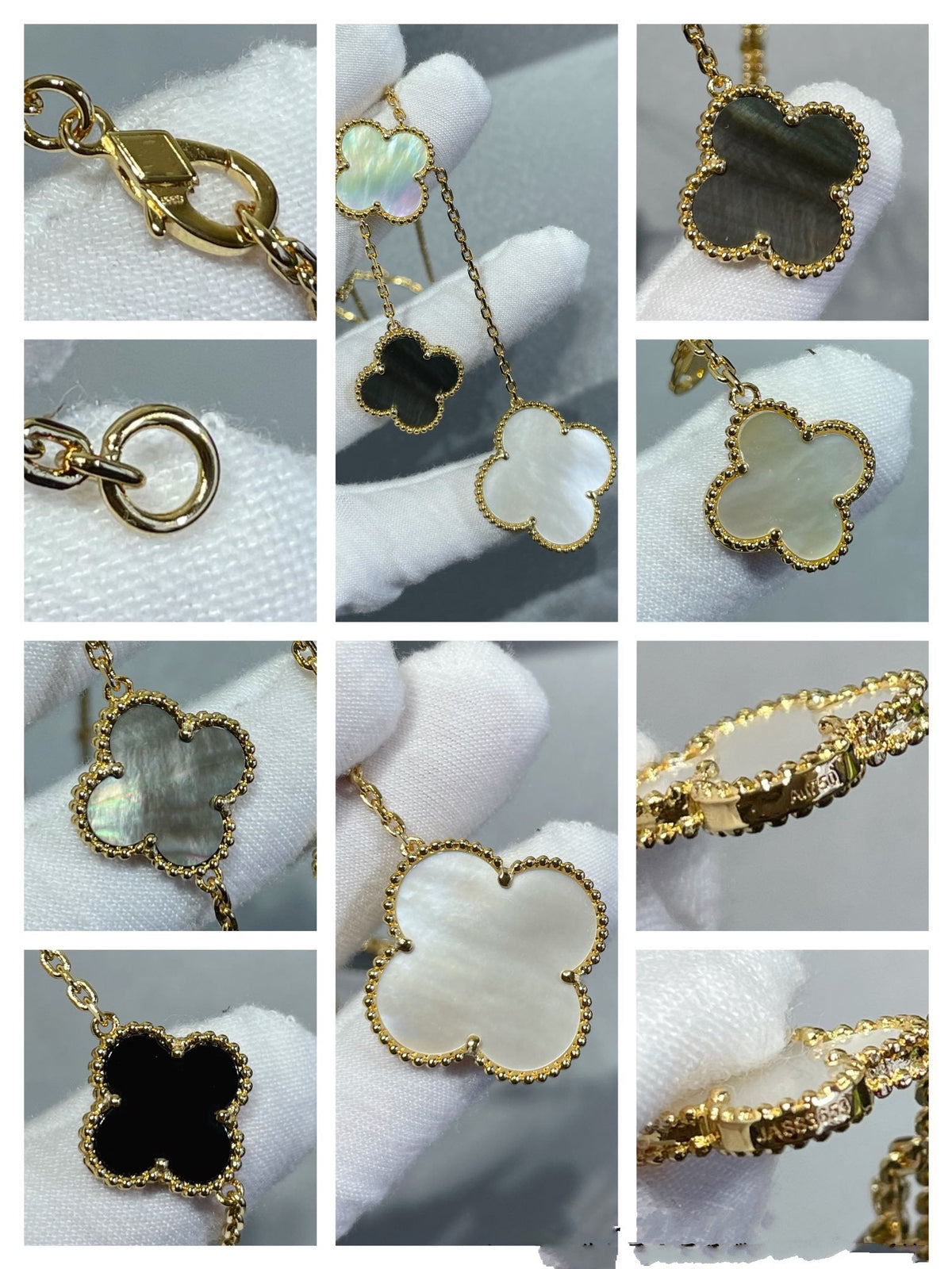 [⭐Novea]CLOVER 6 MOTIF MOP ONYX GOLD NECKLACE