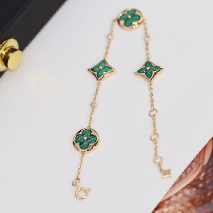 [⭐Novea]STAR AND SUN 4 MOTIF PINK GOLD MALACHITE BRACELET