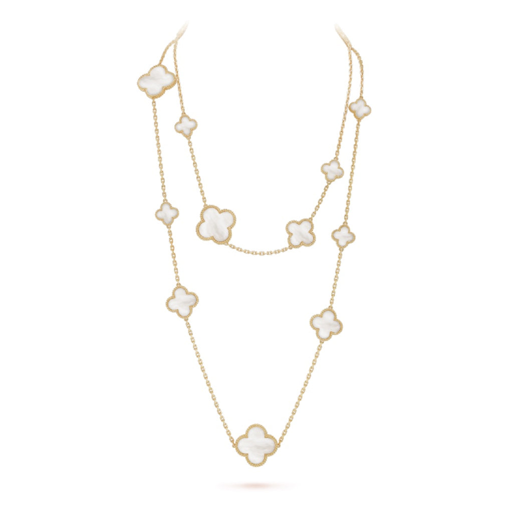 [⭐Novea]CLOVER 16 MOTIF WHITE MOP GOLD NECKLACE