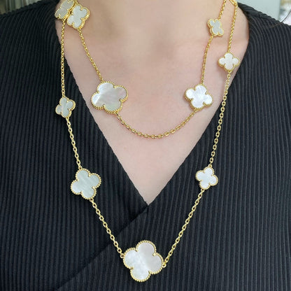 [⭐Novea]CLOVER 16 MOTIF WHITE MOP GOLD NECKLACE