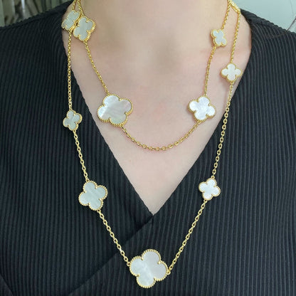 [⭐Novea]CLOVER 16 MOTIF WHITE MOP GOLD NECKLACE
