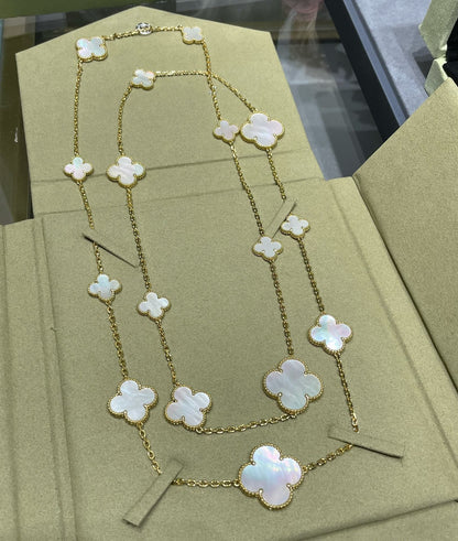 [⭐Novea]CLOVER 16 MOTIF WHITE MOP GOLD NECKLACE