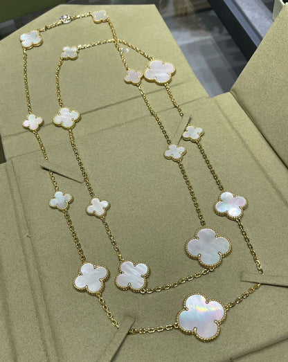 [⭐Novea]CLOVER 16 MOTIF WHITE MOP GOLD NECKLACE