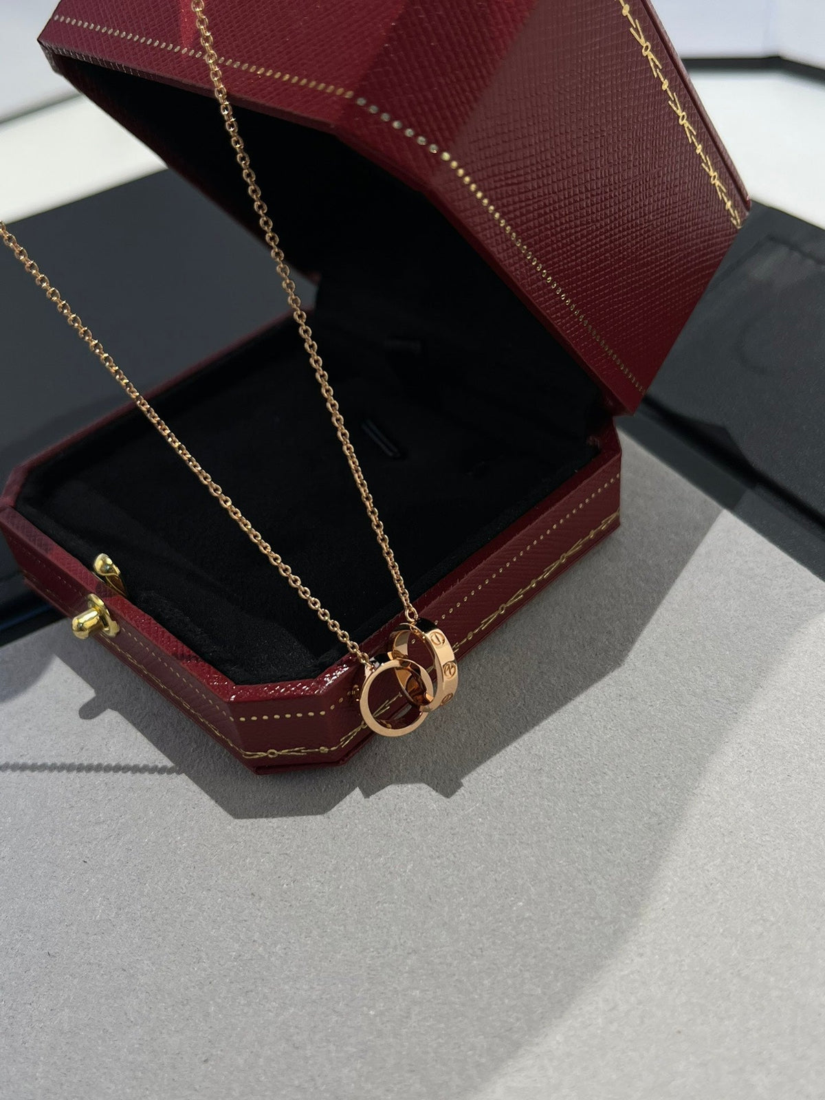 [⭐Novea]LOVE NECKLACE DOUBLE RING PINK GOLD