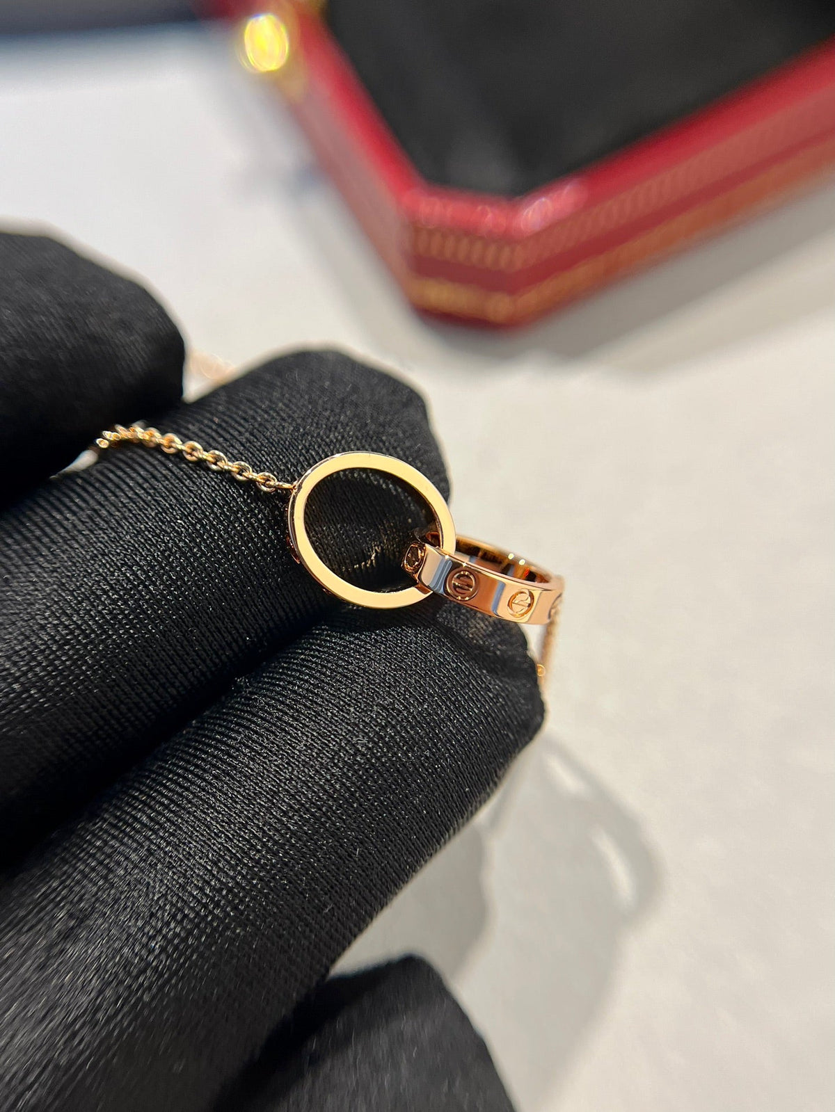 [⭐Novea]LOVE NECKLACE DOUBLE RING PINK GOLD