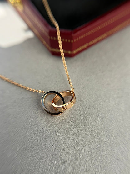 [⭐Novea]LOVE NECKLACE DOUBLE RING PINK GOLD