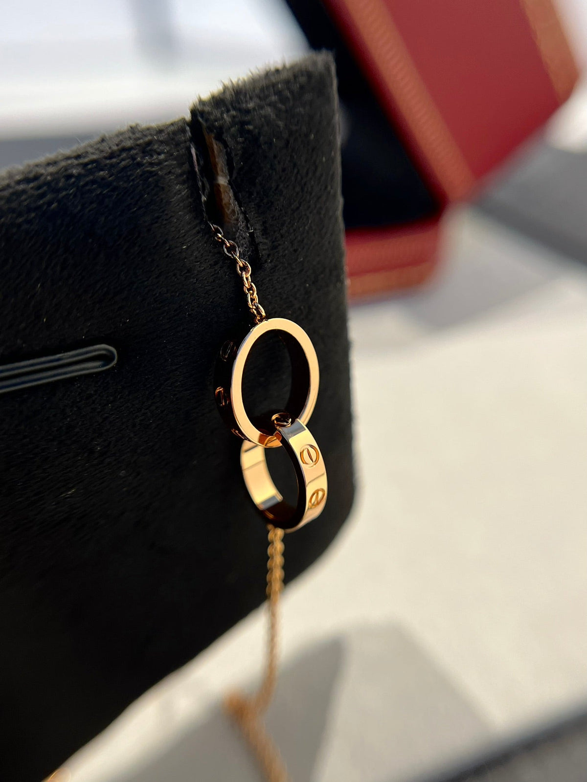 [⭐Novea]LOVE NECKLACE DOUBLE RING PINK GOLD