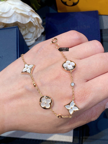 [⭐Novea]STAR AND SUN 4 MOTIF WHITE MOP PINK GOLD BRACELET