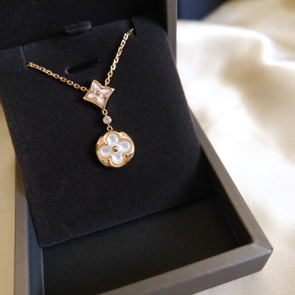 [⭐Novea]STAR AND SUN WHITE MOP 2 MOTIF PINK GOLD NECKLACE