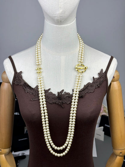 [⭐Novea]25K Pencil Double C Double-Layer Pearl Sweater Chain