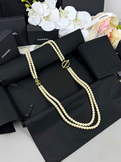 [⭐Novea]25K Pencil Double C Double-Layer Pearl Sweater Chain
