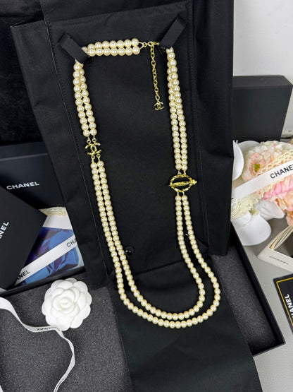 [⭐Novea]25K Pencil Double C Double-Layer Pearl Sweater Chain