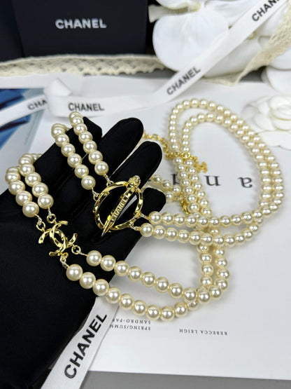 [⭐Novea]25K Pencil Double C Double-Layer Pearl Sweater Chain