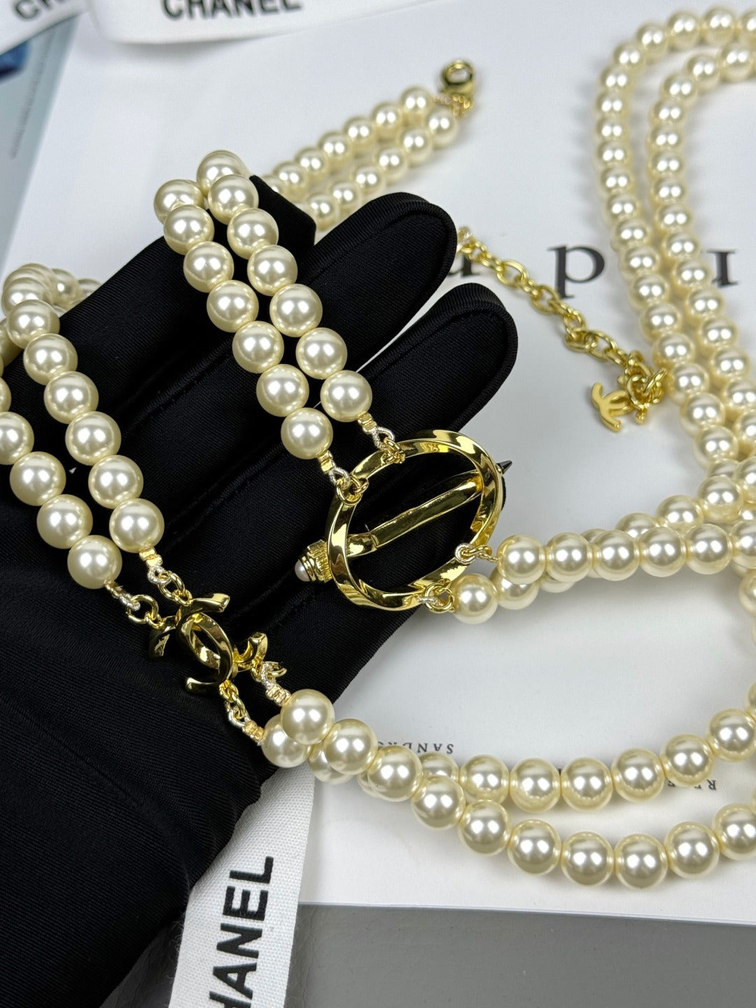 [⭐Novea]25K Pencil Double C Double-Layer Pearl Sweater Chain