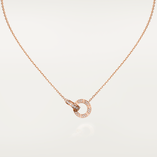 [⭐Novea]LOVE 7.6MM NECKLACE ROSE GOLD AND SILVER  FULL DIAMOND